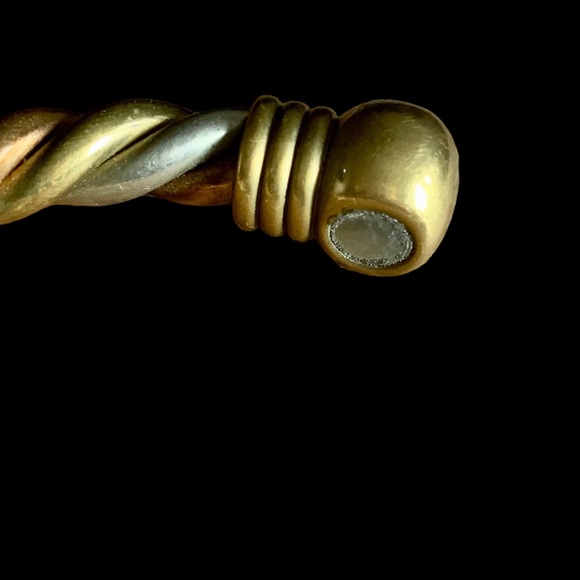 Tri Color Metal Twisted Open End Magnet Mens Cuff Bracelet Copper Brass Silver - Picture 5 of 6